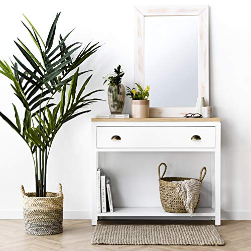 Kenay Home-Consola Mueble De Entrada Recibidor Blanca Madera Natural 2 Cajones Nor 100X25X83Cm (Wxdxh) Kenay Home-Consola Mueble De Entrada Recibidor Blanca Madera Natural 2 Cajones Nor 100X25X83Cm (Wxdxh)