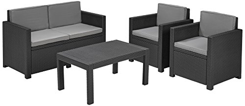 Keter - Conjunto de jardín de 4 plazas Victoria Lounge con cojines incluidos, Color grafito Keter - Conjunto de jardín de 4 plazas Victoria Lounge con cojines incluidos, Color grafito