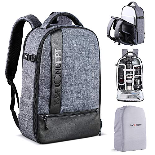 K&F Concept Mochila Fotográfica, Mochila de Fotografía para Cámara Reflex Impermeable para 2 Cámaras, 5 Lentes, 1 Trípode, Portátil 15" y Drone