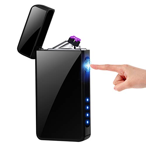 KIMILAR Mechero Eléctrico, Encendedor Eléctrico USB Recargable Doble Arco A Prueba de Viento Sensor Tactil Sin Llama para Cigarrillos Velas Cocina [Caja de Regalo] (Hielo Negro)