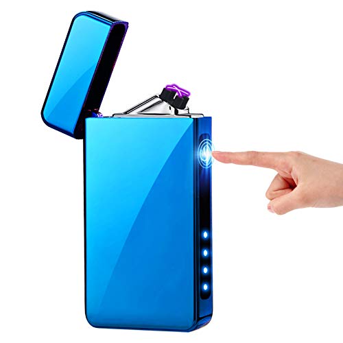 KIMILAR Mechero Eléctrico, Encendedor Eléctrico USB Recargable Doble Arco A Prueba de Viento Sensor Tactil Sin Llama para Cigarrillos Velas Cocina [Caja de Regalo] (Azul Hielo)