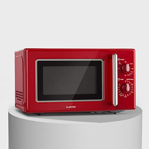Klarstein Caroline Microondas - Microondas combi 2 en 1 con función grill, 20 litros, 700/1000 W de potencia, Ø 25,5cm, Diseño retro, Acero inoxidable, Rojo Klarstein Caroline Microondas - Microondas combi 2 en 1 con función grill, 20 litros, 700/1000 W de potencia, Ø 25,5cm, Diseño retro, Acero inoxidable, Rojo