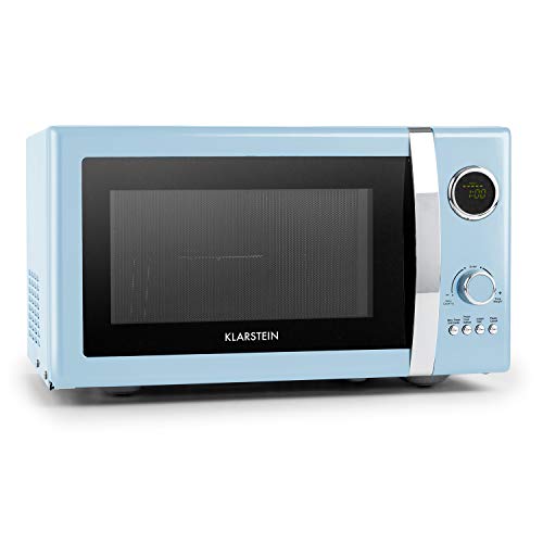 Klarstein Fine Dinesty Microondas Grill Retro - Carcasa metálica, 23 L, 800 W de potencia de microondas, 1000 W de potencia del grill, Programable, 12 programas, pantalla LCD, Azul