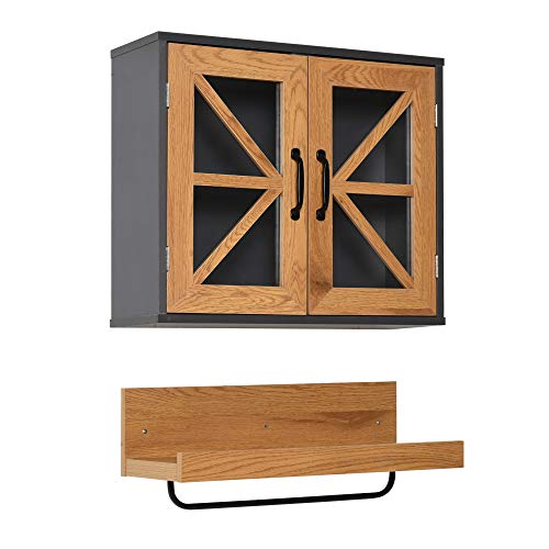 kleankin 2 Muebles de Baño Colgante Armario y Estante Abierto de Pared con Toallero y Puertas de Vidrio de Cierre Magnético Cocina 61x19,5x51 cm Madera Natural kleankin 2 Muebles de Baño Colgante Armario y Estante Abierto de Pared con Toallero y Puertas de Vidrio de Cierre Magnético Cocina 61x19,5x51 cm Madera Natural