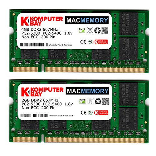 Komputerbay MACMEMORY - Kit de Memoria de 6 GB (módulo de 4GB y 2GB, PC2-5300, 667 MHz, DDR2, SODIMM) para MacBook Pro (principios de 2008, 2,1 GHz/2,4 GHz/2,5 GHz/2,6 GHz)