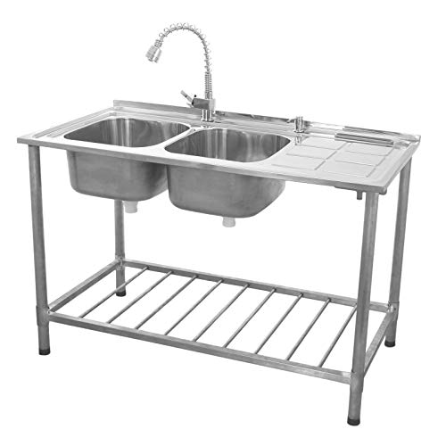 KuKoo - Fregadero Comercial de Doble Seno Acero Inoxidable Escurridor a la Izquierda Catering KuKoo - Fregadero Comercial de Doble Seno Acero Inoxidable Escurridor a la Izquierda Catering