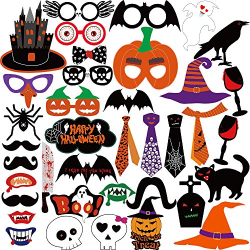 KUUQA Halloween Photo Booth Props Kit Decoraciones para Fiestas de Halloween, Paquete de 38