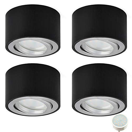 KYOTECH Focos LED Techo Focos Superficie Orientable Pack de 4 incl. Bombilla 5W Módulo LED Plafón Focos Blanco Cálido 3000K Focos LED Interior 400LM Ronda Negro Cepillado Lampara Focos Techo KYOTECH Focos LED Techo Focos Superficie Orientable Pack de 4 incl. Bombilla 5W Módulo LED Plafón Focos Blanco Cálido 3000K Focos LED Interior 400LM Ronda Negro Cepillado Lampara Focos Techo