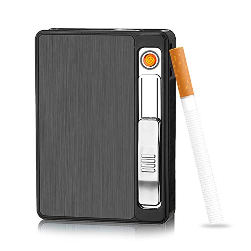 LdawyDE Caja de Cigarrillo con Encendedor, Estuche para Cigarrillos con Mechero Electrónicos USB Recargable Pitillera 2 en 1 Encendedor Portátil Recargable sin Llama a Prueba de Viento