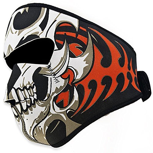 LECHI - Máscara de neopreno 2 en 1, reversible, para proteger contra el viento, color negro, diseño de calavera clásica tribal, para uso con motocicletas, ciclismo, etc.