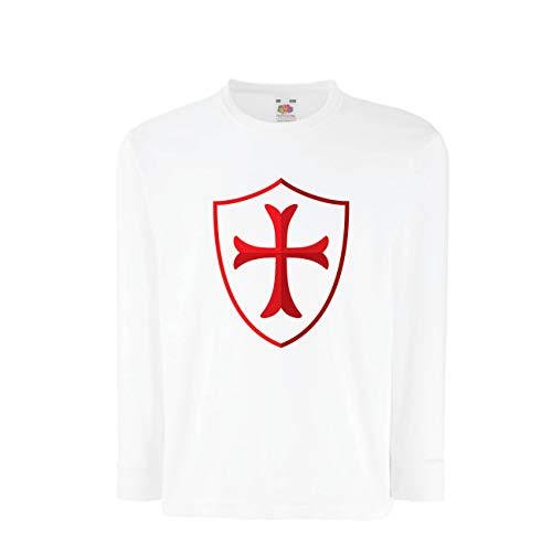 lepni.me Camiseta para Niño/Niña Escudo de los Caballeros Templarios, Cruz Roja, Orden de Caballeros Cristianos (14-15 Years Blanco Multicolor)