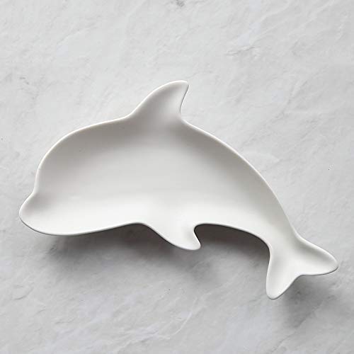 LHQ-HQ [Bandeja Dolphin Pequeño Plato Placa de cerámica Mate Ins Vajilla Azul Rosa Esmalte Galleta de niños vajilla de Color Blanco lechoso de 8 Pulgadas
