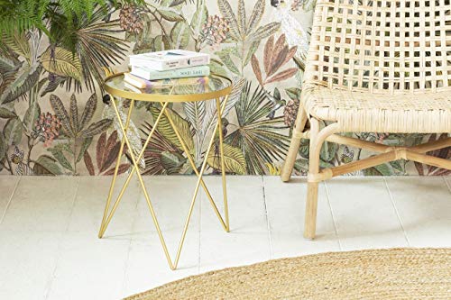 LIFA LIVING Mesita de Centro Redonda, Mesita Auxiliar Dorada, Diseño Minimalista, Forma Redonda y Patas Cruzadas, Ø37.5 x 47,5 cm, Metal y Vidrio LIFA LIVING Mesita de Centro Redonda, Mesita Auxiliar Dorada, Diseño Minimalista, Forma Redonda y Patas Cruzadas, Ø37.5 x 47,5 cm, Metal y Vidrio