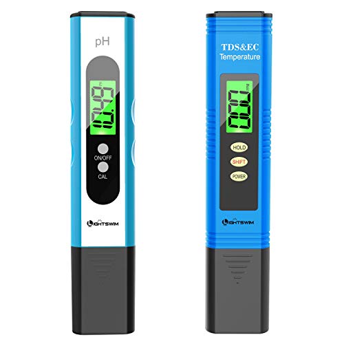 Lightswim Probador de calidad del agua, medidor de pH con resolución de alta precisión 0.01, medidor de temperatura 3 en 1 TDS + EC + para agua potable, acuario, piscina, spa (blanco)