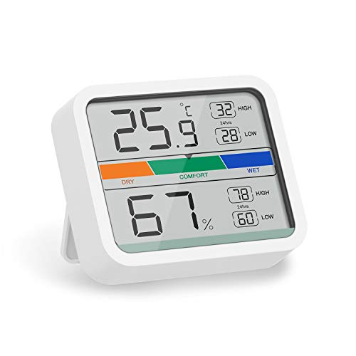 LIORQUE Termómetro Higrometro Digital para Interior Medidor de Temperatura y Humedad con Registro Máximo y Mínimo para Hogar y Oficina (Batería Incluida)