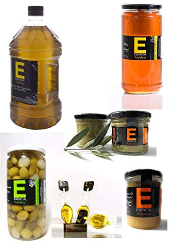 Lote 5 Productos, Aceite de oliva virgen extra, miel, aceitunas, tapenade y mermelada
