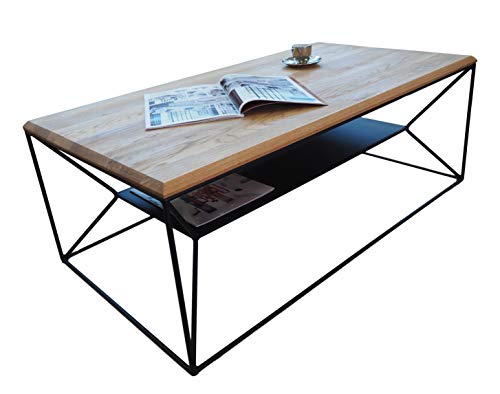 Lumarc Teramo - Mesa de salón de madera maciza de roble natural con diseño moderno industrial minimalista, roble rectangular, 110 x 60 x 40 cm (roble)