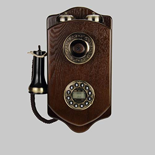 LXYZ Teléfono Fijo con Cable Antiguo montado en la Pared de Madera, teléfono Fijo Giratorio Antiguo de Estilo Europeo Creativo Retro para Hotel en casa -A 38x19cm