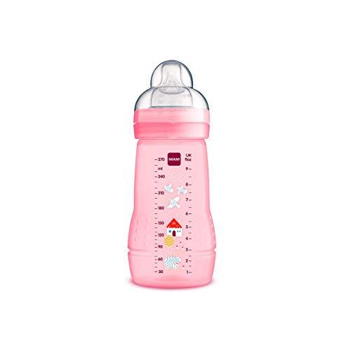 MAM Biberón Easy Active Baby Bottle A132 - Biberón con Tetina de Silicona SkinSoftTM ultra suave, 270ml, para Bebés a partir de 2 meses, Rosa, 1 unidad, sistema auto Esterilización en 3 min