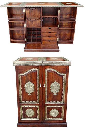 Marrakesch Javana - Barra de bar plegable de madera maciza Javana, 170 cm de grande, decoración oriental, minisbar bar con mesa de bar para salón, muebles orientales de la India