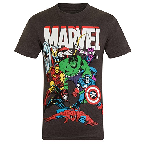 Marvel Comics - Camiseta Oficial para Hombre - con Personajes de los cómics - Gris Marengo Personajes - Small