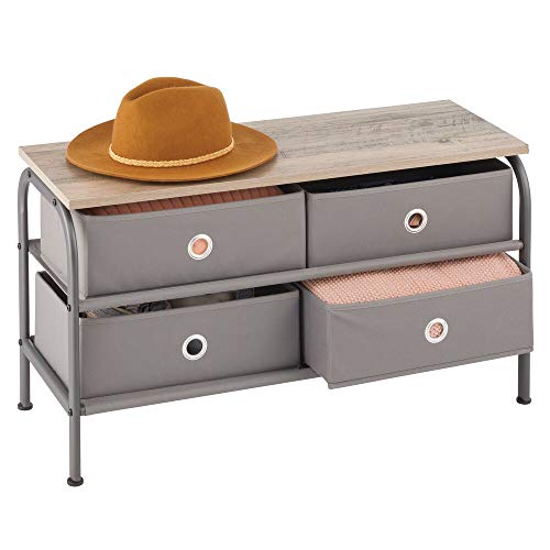 mDesign Cómoda con cajones de Tela – Mueble de Dormitorio con Estructura metálica y Superficie de Madera – Mueble Auxiliar para Dormitorio, Pasillo y recibidor – Gris Oscuro y Gris mDesign Cómoda con cajones de Tela – Mueble de Dormitorio con Estructura metálica y Superficie de Madera – Mueble Auxiliar para Dormitorio, Pasillo y recibidor – Gris Oscuro y Gris