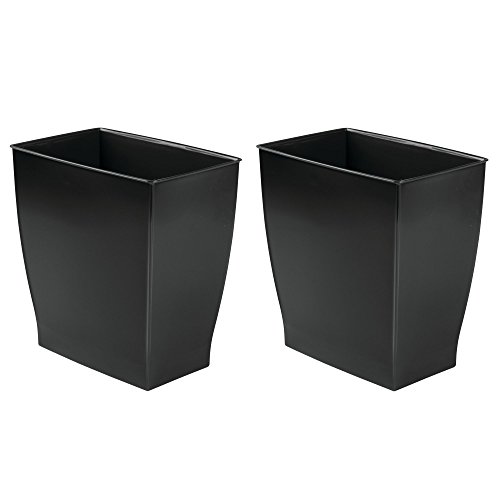 mDesign Juego de 2 papeleras de reciclaje de diseño atractivo – Contenedor de plástico resistente para el baño, la cocina o la oficina – Cubo de basura moderno – negro