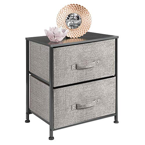 mDesign Mesita de noche con 2 cajones – Cómoda pequeña hecha de tela, metal y MDF – Decorativas cajoneras para armarios, para el dormitorio o el salón – gris/negro