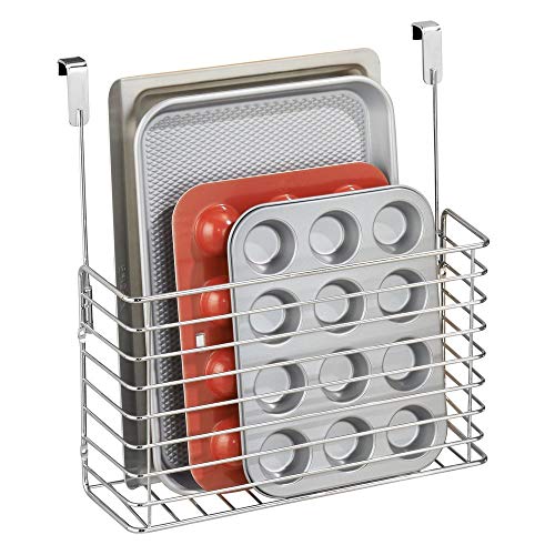 mDesign práctico mueble auxiliar cocina - Estante cocina colgante - Estanteria metalica en color cromado para sus utensilios de cocina