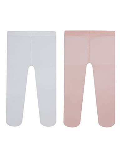 MEDIAS SEMI OPACAS PARA BEBE | PANTY PARA RECIEN NACIDOS | 40 DEN | ROSA, BLANCO, AZUL MARINO | 3, 6, 12, 18, 24 MESES | CALCETERÍA ITALIANA | (24 Meses, 1 PAR BLANCO + 1 PAR ROSA CLARITO)