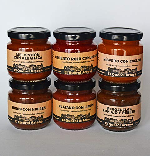 MERMELADAS ARTESANAS PACK DE 6 de 170gr. higos, melocotón, plátano, níspero, pimiento rojo, rebozuelos MERMELADAS ARTESANAS PACK DE 6 de 170gr. higos, melocotón, plátano, níspero, pimiento rojo, rebozuelos