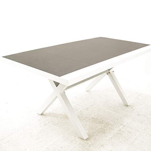 Mesa Auxiliar de jardín, Tamaño: 80x140x65 cm, Aluminio Reforzado Color Blanco, Tablero Cristal Templado Estilo cerámica Mesa Auxiliar de jardín, Tamaño: 80x140x65 cm, Aluminio Reforzado Color Blanco, Tablero Cristal Templado Estilo cerámica