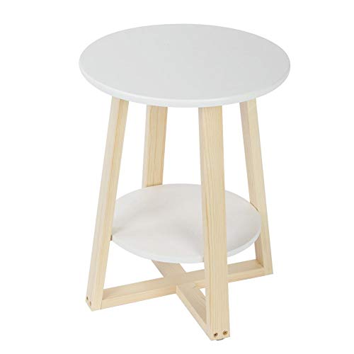 Mesa Auxiliar Salón de 2 Niveles Mesa de Café Round Moderno Mesa Velador Blanca Mesa de Centro Decorativa de Sofá Cama Mesa de Decoracion Madera Maciza para Dormitorio Oficina 40 x 40 x 50.5cm