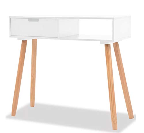 Mesa Consola de Entrada, Mesa Consola de Madera Maciza de Pino, Blanco 80 x 30 x 72 cm