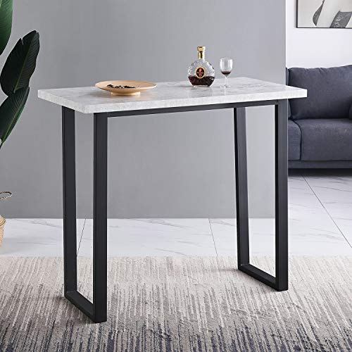 Mesa de bar de cocina, mesa de pie estable, patas de metal, fácil montaje, diseño estrecho de mármol gris (gris, pata B)