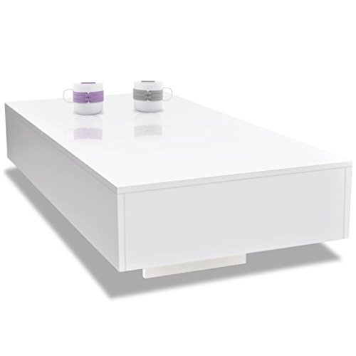 Mesa de Café, Mesa de Centro Mesa Auxiliar de Salón Aspecto Moderno y Elegante MDF con Acabado Brillante Blanco con Alto Brillo, 115 x 55 x 31 cm