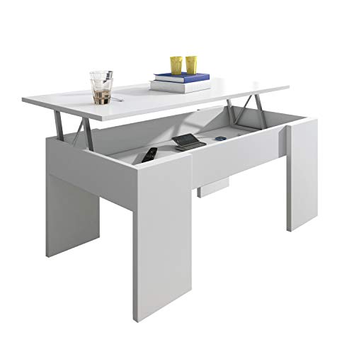 Mesa de Centro elevable, mesita de salón Comedor, Acabado en Blanco, Modelo Gala, Medidas: 90 cm (Ancho) x 50 cm (Fondo) x 33,8/45,3 cm (Alto) Mesa de Centro elevable, mesita de salón Comedor, Acabado en Blanco, Modelo Gala, Medidas: 90 cm (Ancho) x 50 cm (Fondo) x 33,8/45,3 cm (Alto)