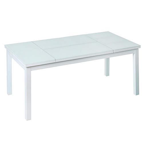 Mesa de Centro elevable para Exterior de Cristal y Aluminio Blanca, de 120x60x48 cm - LOLAhome Mesa de Centro elevable para Exterior de Cristal y Aluminio Blanca, de 120x60x48 cm - LOLAhome