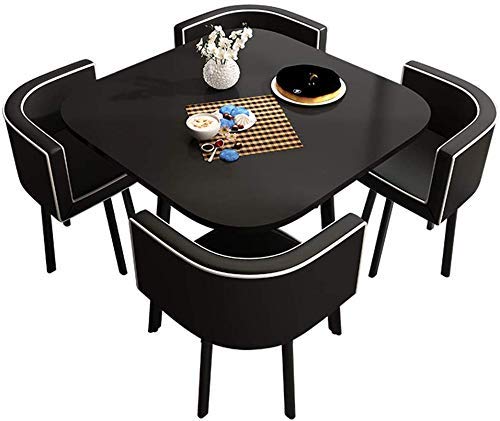 Mesa De Centro Mesa De Centro Para Sala De Estar Mesa De Té De Madera Maciza Mesa De Centro Negra Mesa De Centro Cuadrada Mesa De Centro Para El Hogar 4 Sillas De Cuero Combinación De Mesa Y Silla