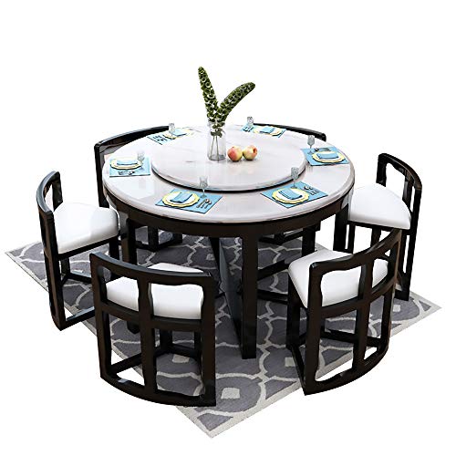 Mesa de Comedor, Mesa de Comedor de mármol y Juego de sillas Juego de 9 Piezas Mesa de Comedor Redonda con Mueble de Cocina Giratorio 130cm / 150cm,Negro,130cm Table 6 Chairs Mesa de Comedor, Mesa de Comedor de mármol y Juego de sillas Juego de 9 Piezas Mesa de Comedor Redonda con Mueble de Cocina Giratorio 130cm / 150cm,Negro,130cm Table 6 Chairs