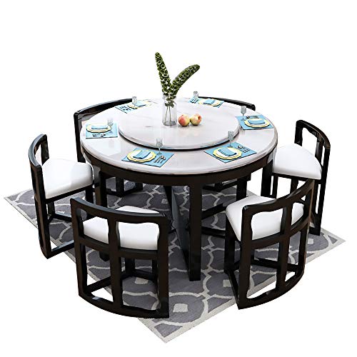 Mesa de Comedor, Mesa de Comedor de mármol y Juego de sillas Juego de 9 Piezas Mesa de Comedor Redonda con Mueble de Cocina Giratorio 130cm / 150cm,Negro,130cm Table 6 Chairs