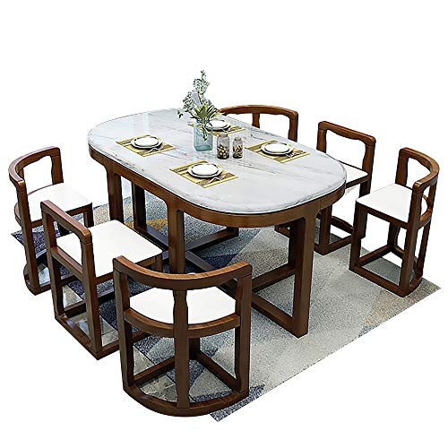 Mesa de Comedor, Mesa de Comedor de mármol y Juego de sillas Mesa de Muebles de Cocina de 7 Piezas + Silla de 6 Piezas 130x80x75cm,Walnut