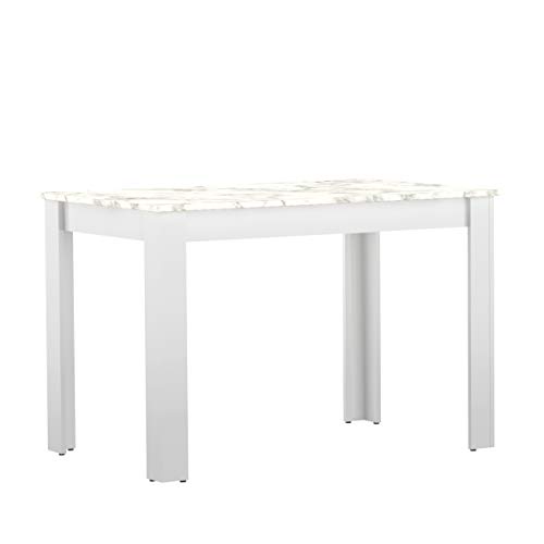 Mesa de comedor Nice, tablero de partículas de melamina, blanco y efecto mármol, 110 x 70 x 73,4 cm