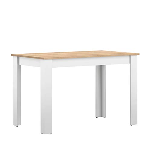 Mesa de comedor Nice, tablero de partículas de melamina, blanco y roble, 110 x 70 x 73 cm (LxAxH)