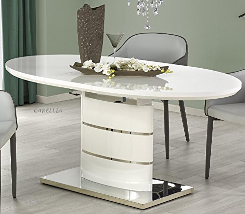 Mesa de comedor ovalada extensible – 140 – 180 cm x 90 cm x 76 cm – Blanco
