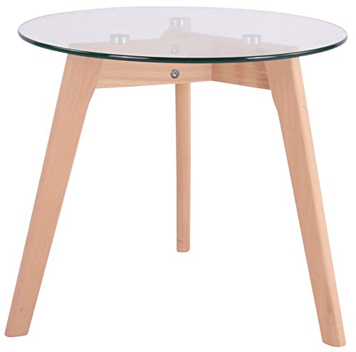 Mesa De Cristal Redonda Motala I Mesa Auxiliar con Patas De Madera I Mesa De Salón con Diámetro De Ø40 cm ó Ø50 cm I Mesa Moderna I, Color:Vidrio Transparente, Tamaño:50 cm