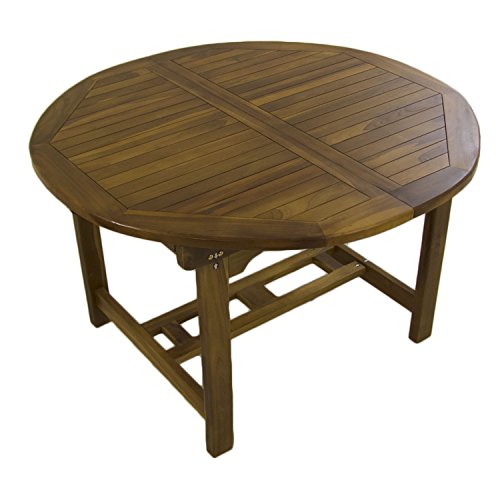 Mesa de jardín Extensible 120/180 cm de Madera Teca, Redonda, Madera Teca Grado A, Tamaño: 120/180x77 cm, Tratamiento al Agua aplicado