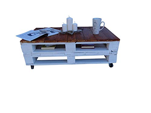 Mesa de Palets Pintada en Color Blanco Nogal - Mesitas & Mesas Modernas de Centro & Auxiliares de Madera de Pales - Muebles De Palets para Salon & Jardin & Patio & Terraza Mesa de Palets Pintada en Color Blanco Nogal - Mesitas & Mesas Modernas de Centro & Auxiliares de Madera de Pales - Muebles De Palets para Salon & Jardin & Patio & Terraza