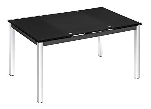 Mesa extensible cristal color negro y pata cromada comedor salon 140/200x90x75