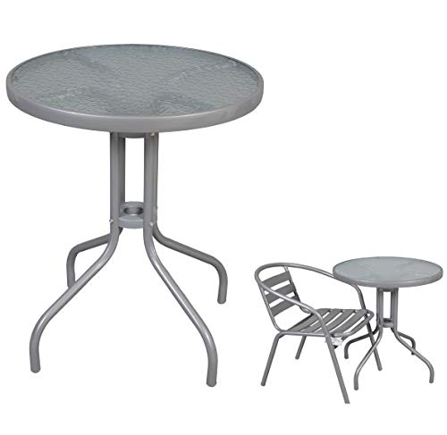 Mesa Exterior DE Cristal DE JARDÍN | DIÁMETRO 60 x Altura 70 cm | Ideal para Decorar TU TERRAZA, Jardin O BALCÓN (Gris)